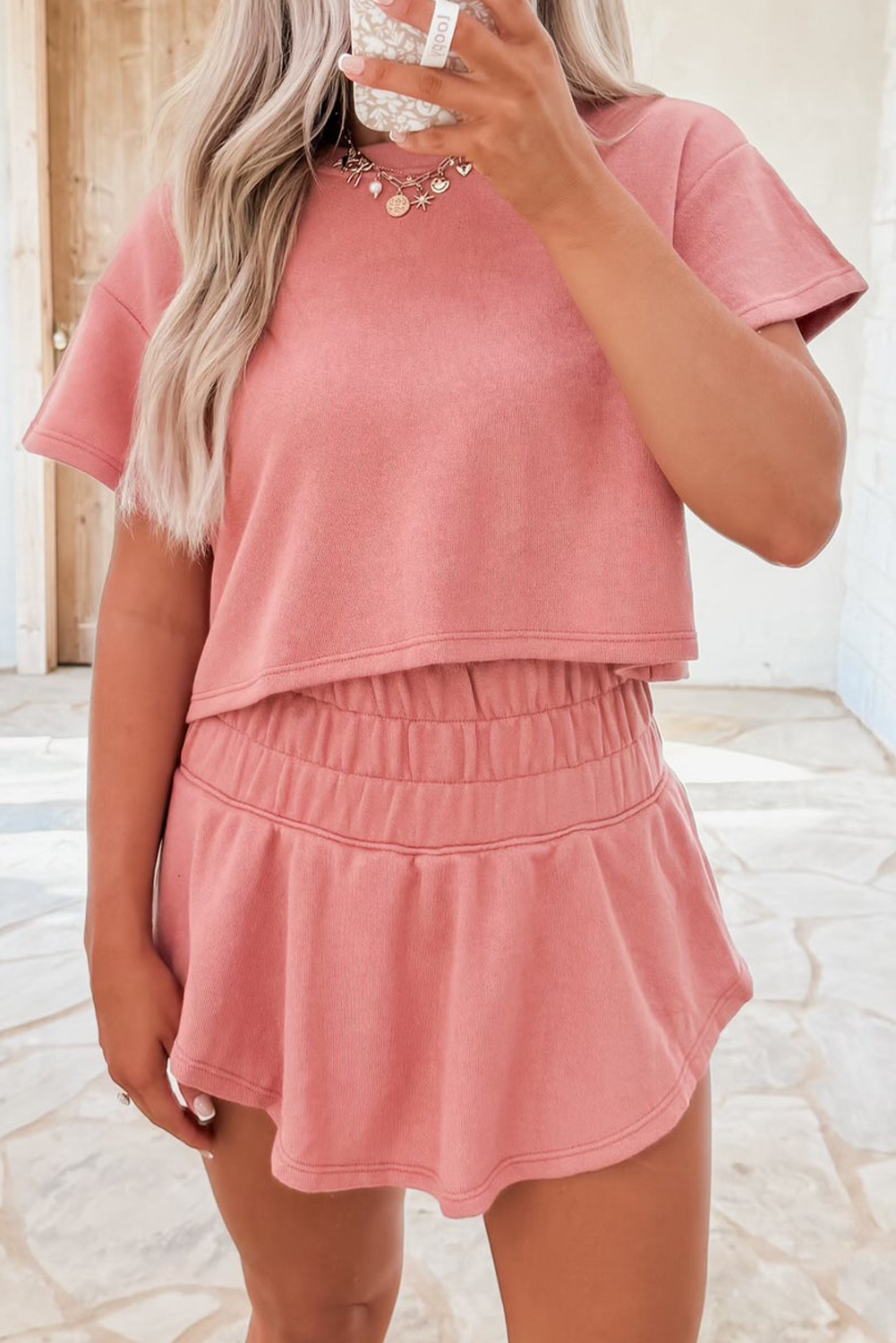 Luxury Cropped Tee and Ruffle High Waist Skort Set