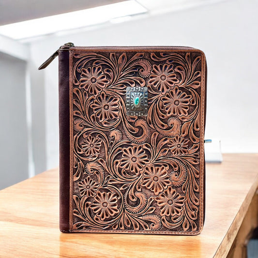 Floral tooled leather concho planner