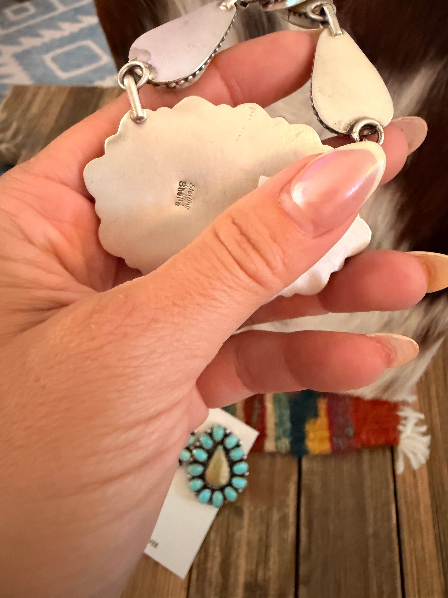 Handcrafted Multi Turquoise & Sterling Silver Necklace and Earring Set by Sheila Becenti