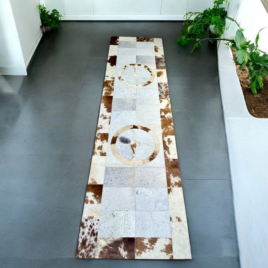 Longhorn cowhide patchwork runner rug 8x2’