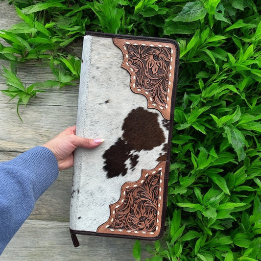 Squash blossom cowhide & tooled  jewelry wallet
