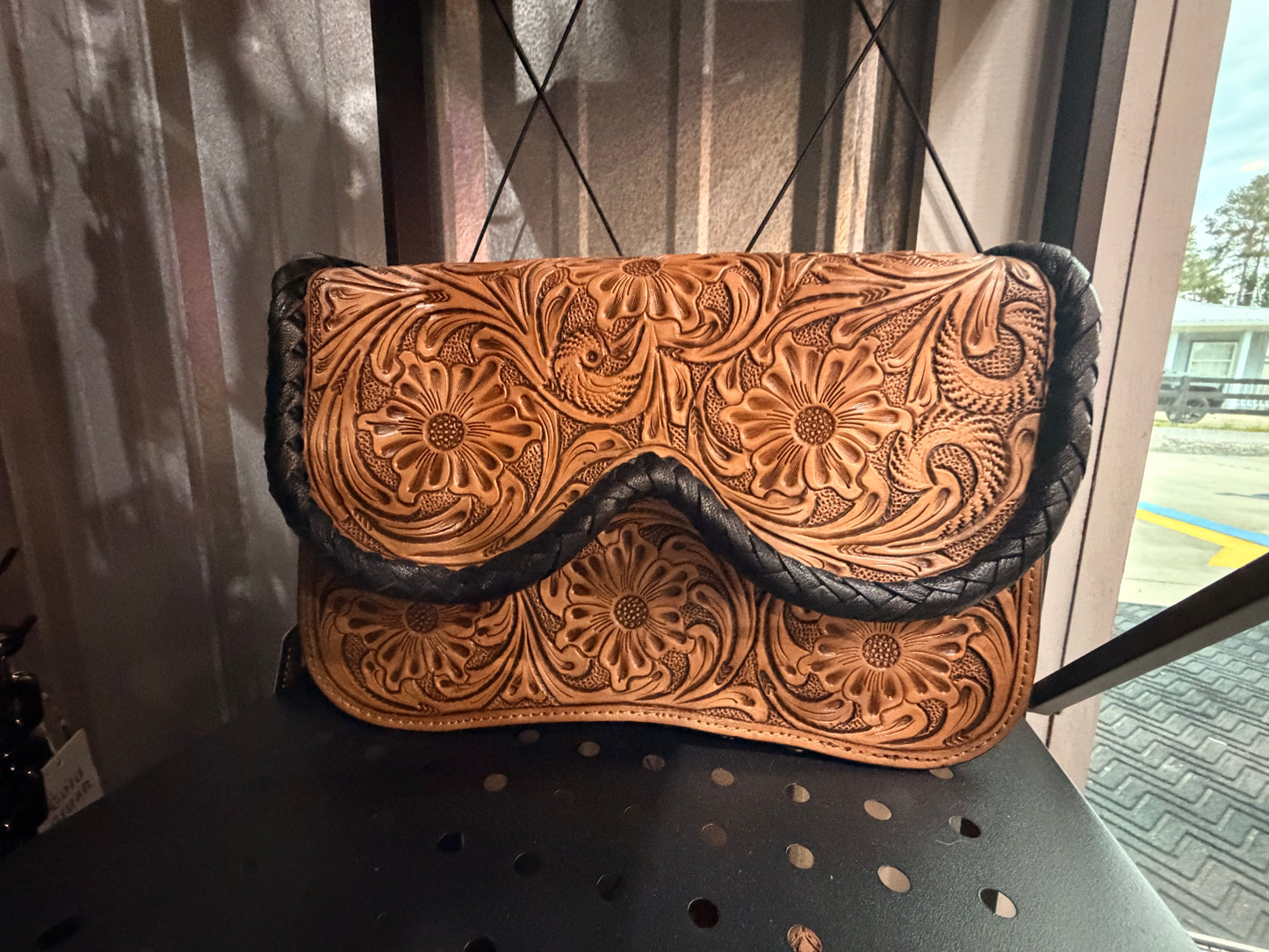 TOOLED LEATHER CROSSBODY BAG