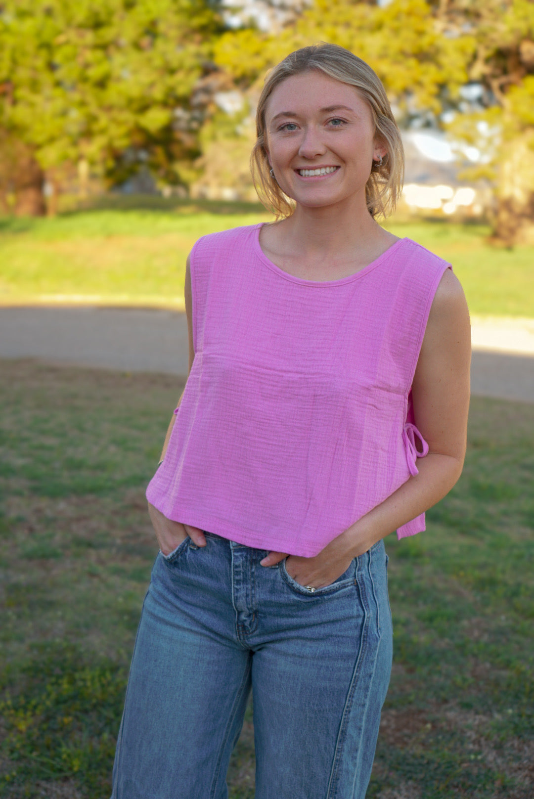 Mauve - Gauze Side Tie Sleeveless Top