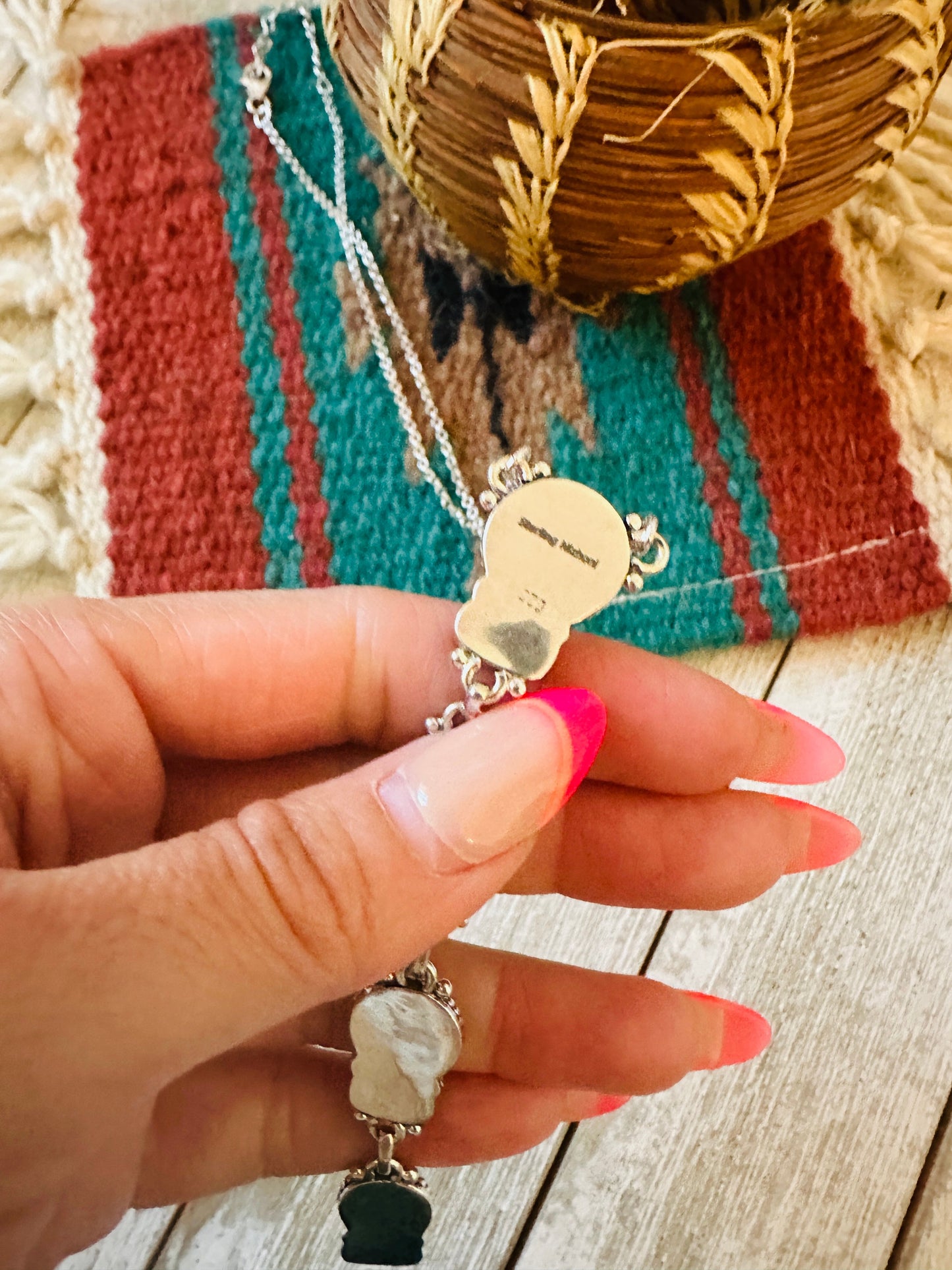 ** Christmas Collection ** Handmade Sterling Silver, Turquoise & Coral Necklace Signed Nizhoni