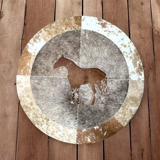 Horse cowhide patchwork rug 3x3’
