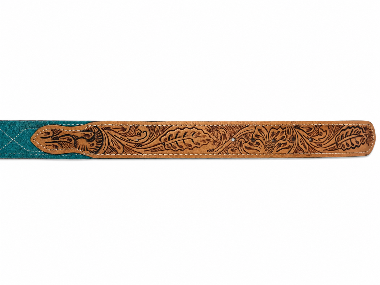 Western Stitch Genuine Suede & Hand Tooled Leather Belt -Turquoise