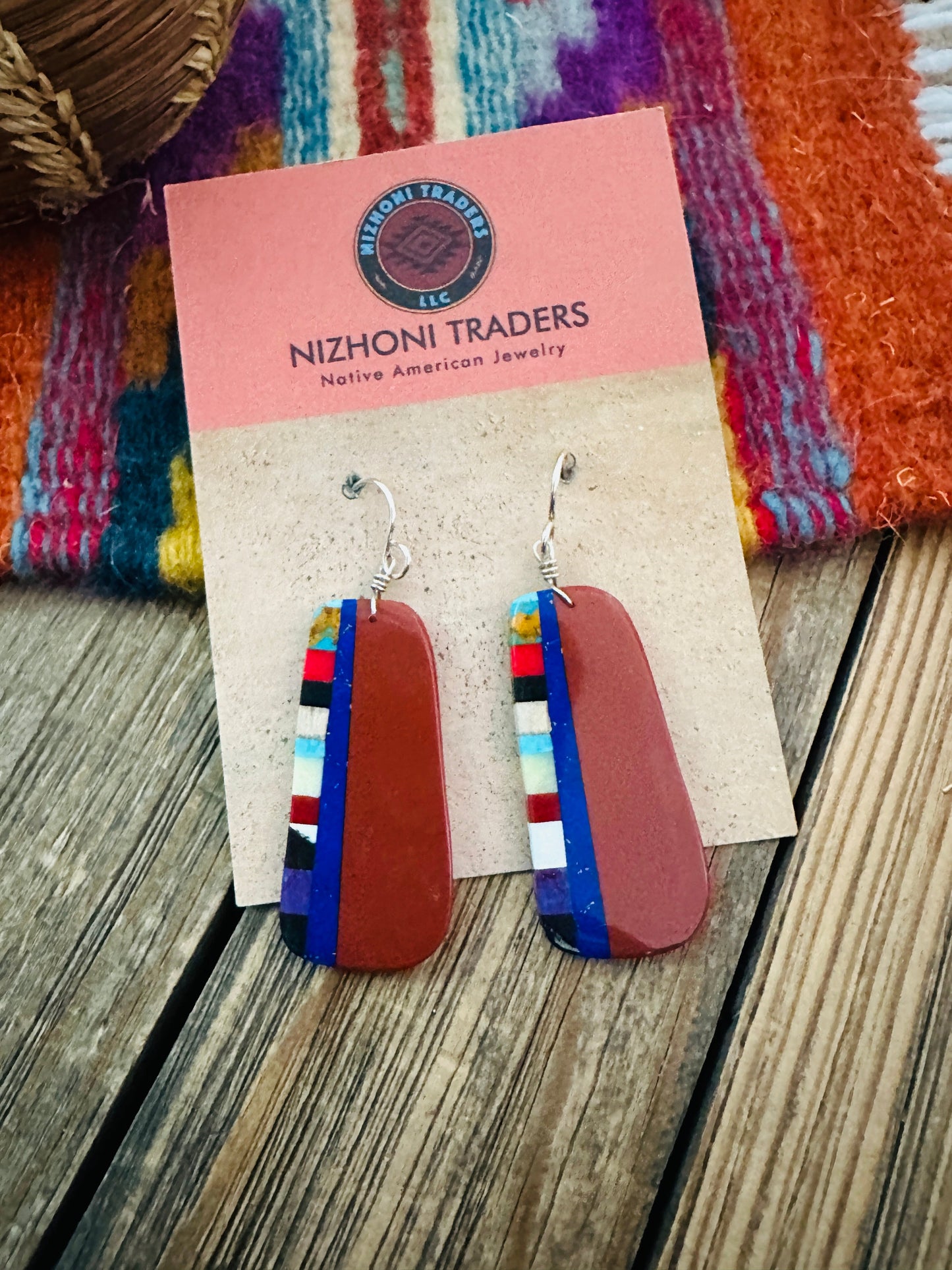 Handcrafted Multi Stone Inlay Slab Dangle Earrings