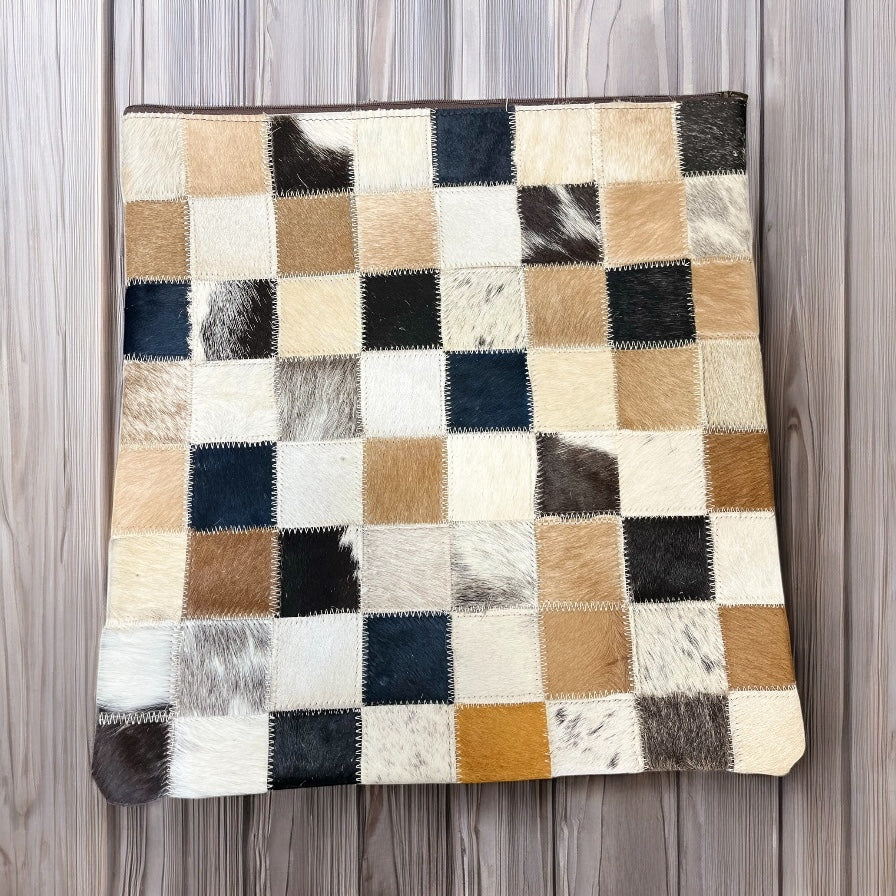 Patchwork cowhide pillow 16”