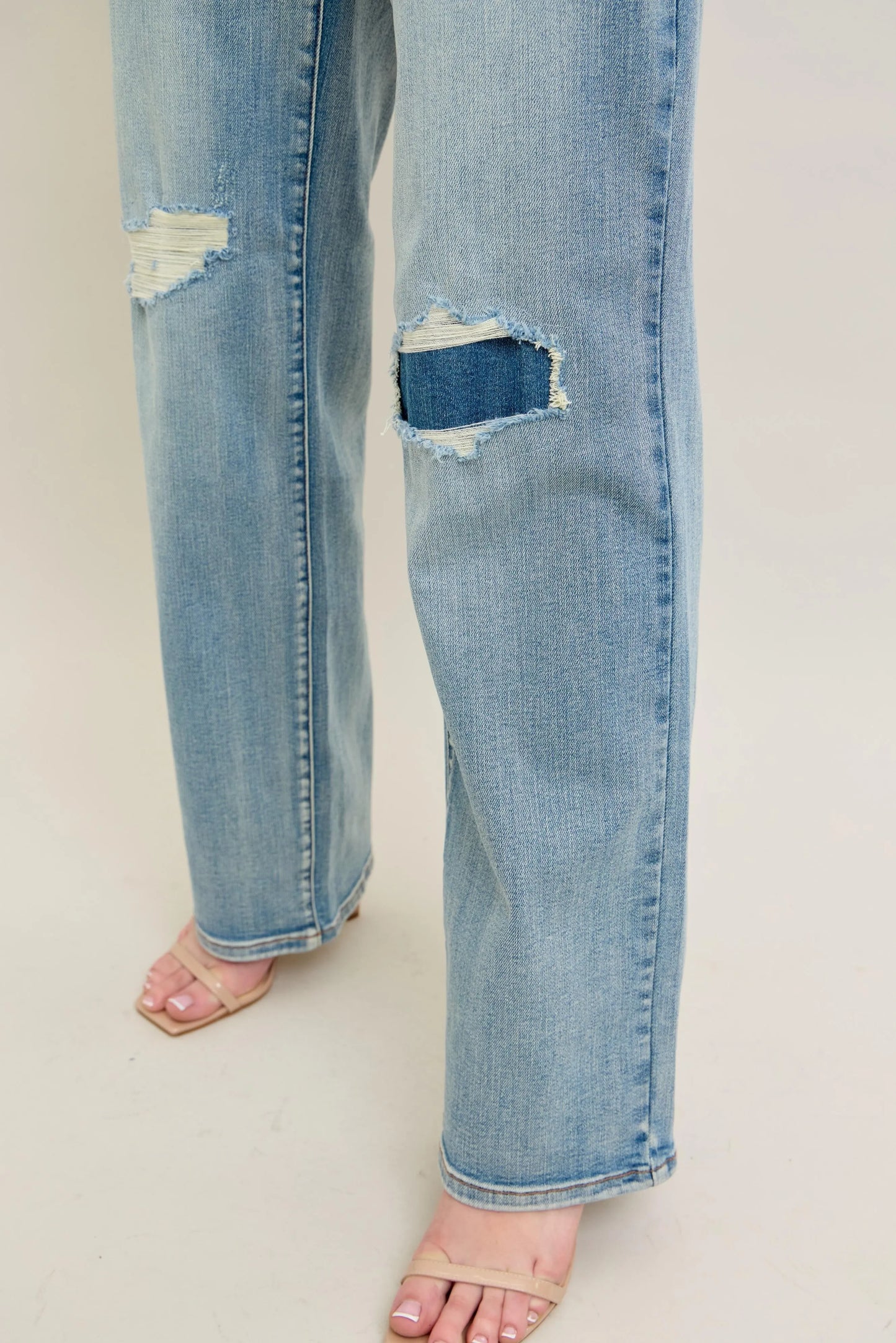 Judy Blue Plus Size High Rise Destroyed Knee Patch Straight Jeans