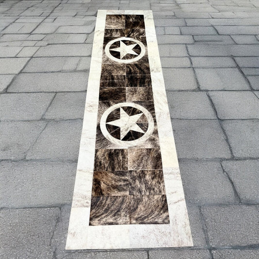 Stars cowhide patchwork runner  rug 8x2’