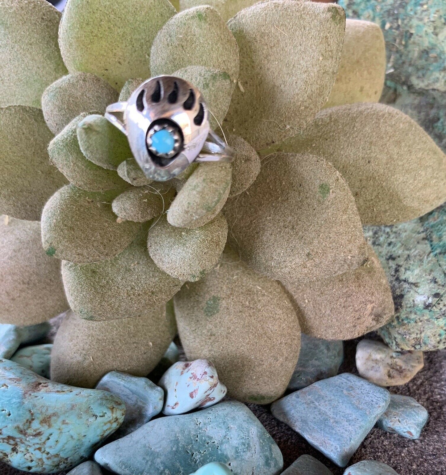 Zuni Sterling Silver Turquoise Bear Paw Ring
