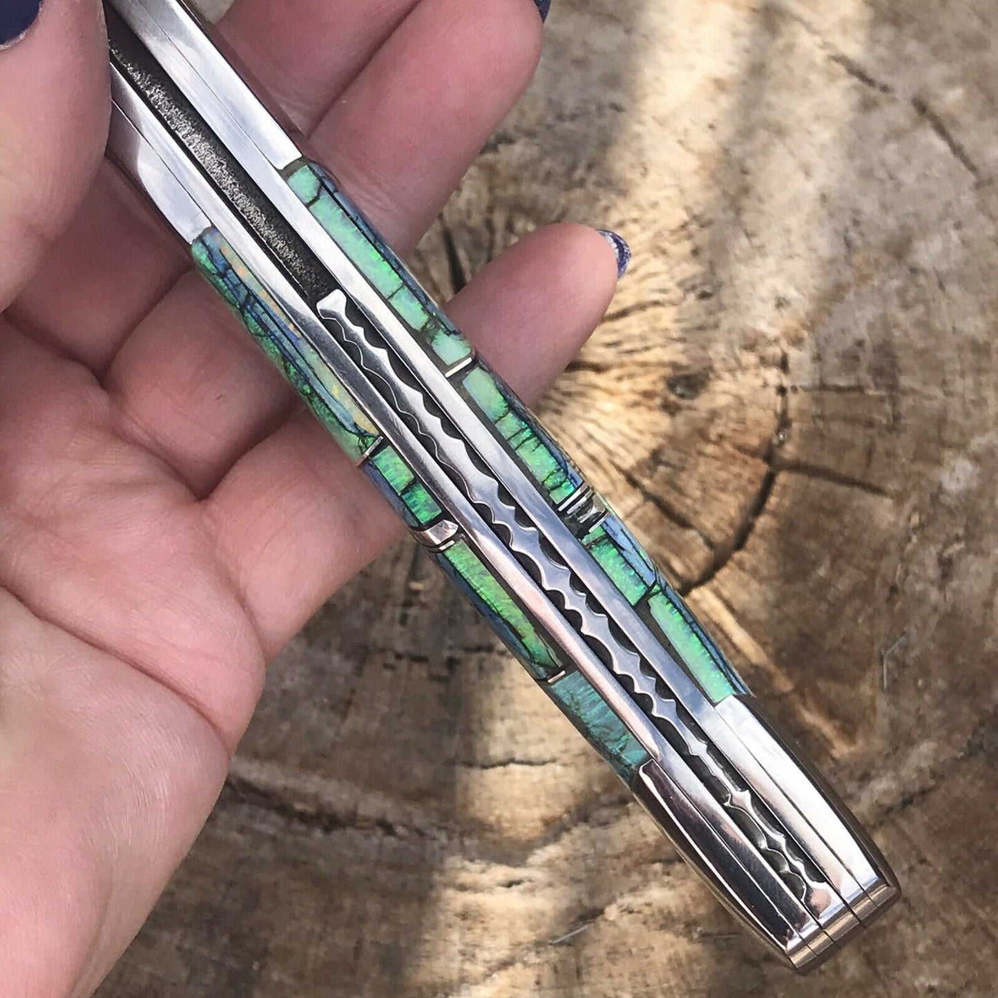 Fire Opal Inlay Stainless Steel Southwestern Style Multi Tool Wine Opener