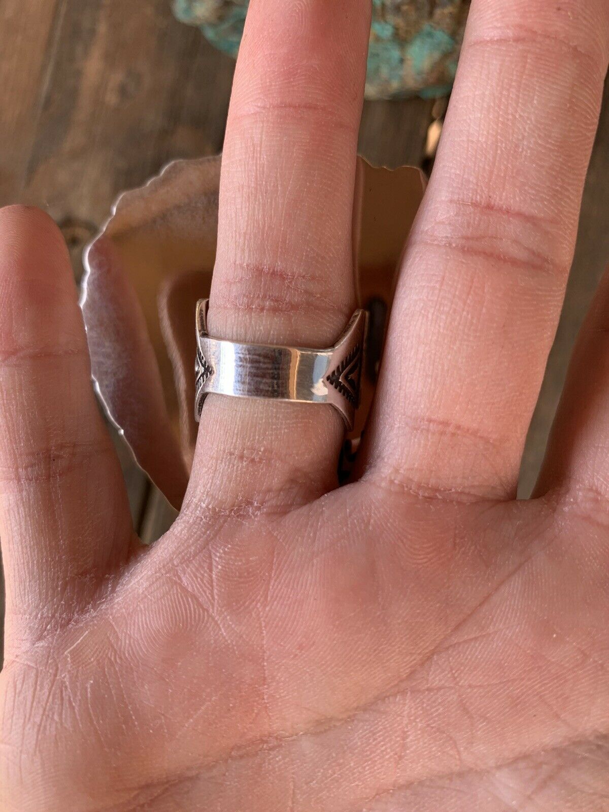 Navajo Sleeping Beauty Turquoise & Bumble Bee Cluster Heart Ring Size 6.25