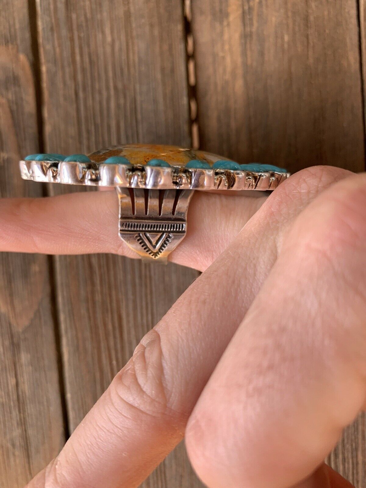 Navajo Sleeping Beauty Turquoise & Bumble Bee Cluster Heart Ring Size 6.25