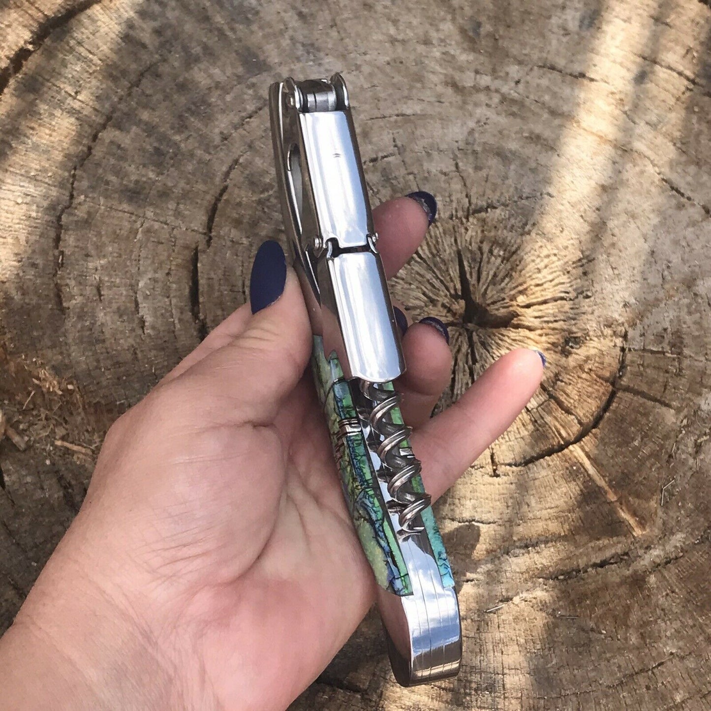 Fire Opal Inlay Stainless Steel Southwestern Style Multi Tool Wine Opener