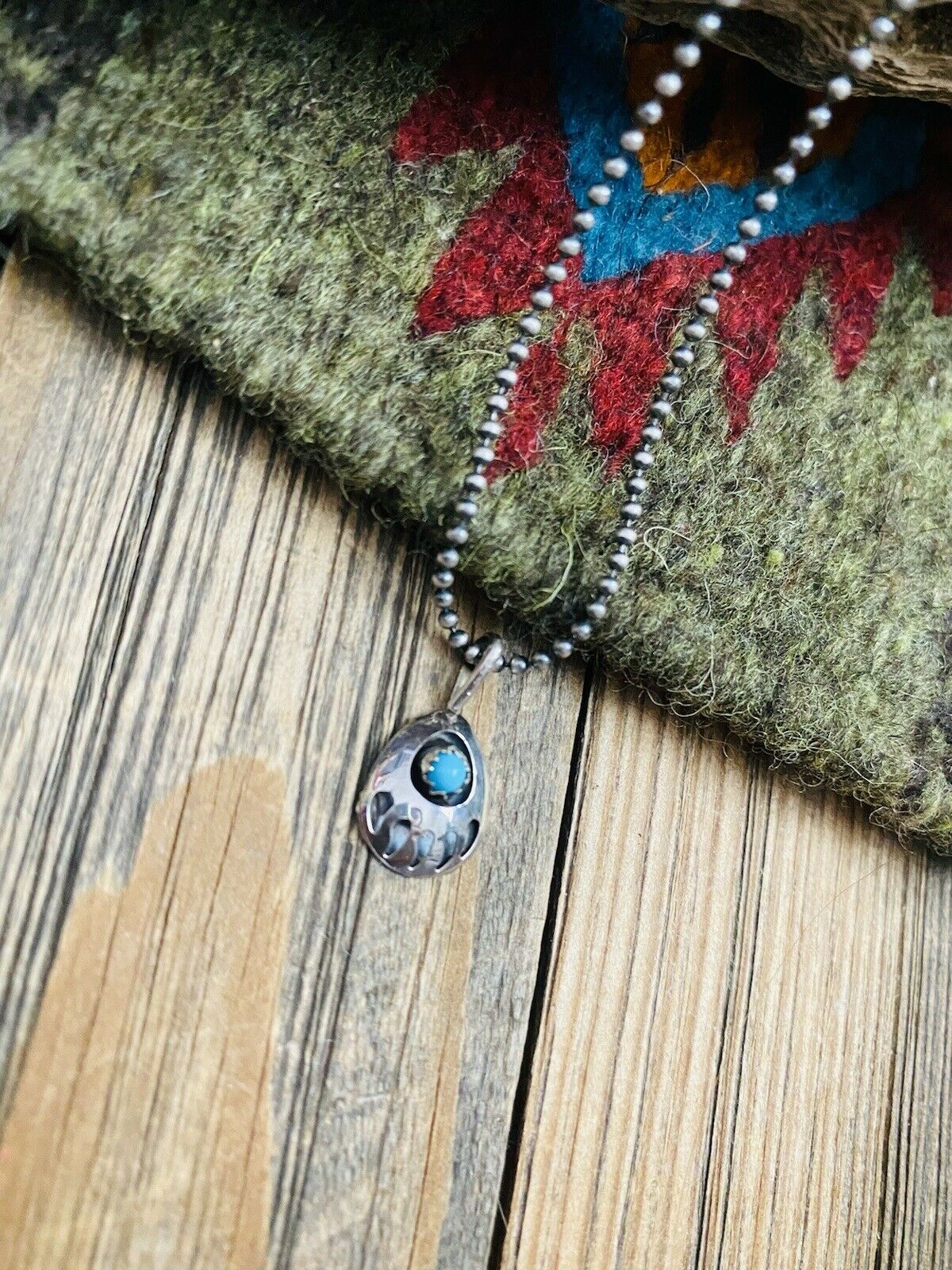 Handcrafted Turquoise & Sterling Silver Bear Paw Pendant