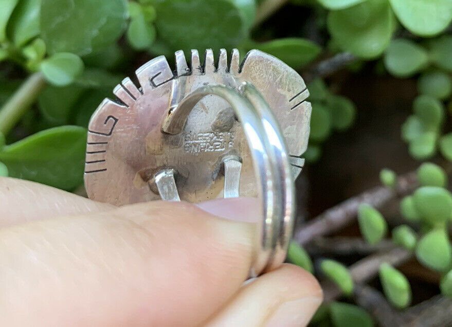Navajo Kingman Turquoise Stamped Sterling Silver  Signed Statement Ring