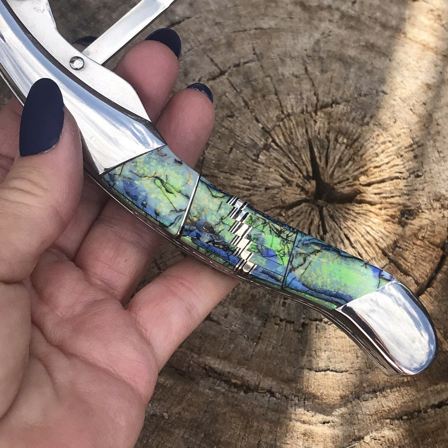 Fire Opal Inlay Stainless Steel Southwestern Style Multi Tool Wine Opener