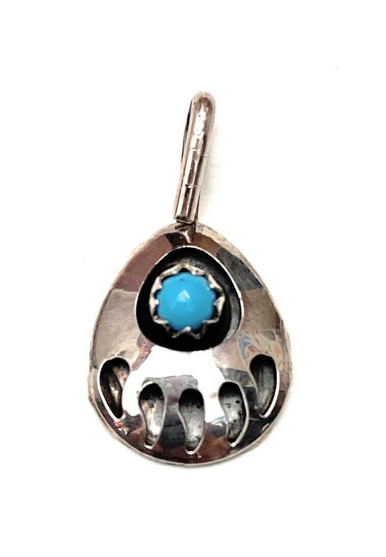 Handcrafted Turquoise & Sterling Silver Bear Paw Pendant