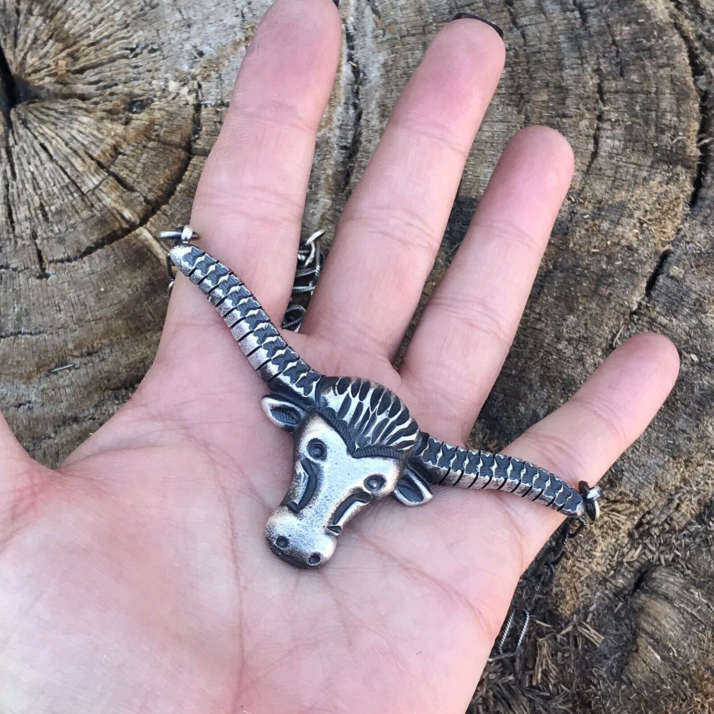 Navajo Sterling Silver Longhorn Statement Necklace By Artist Kevin Billah