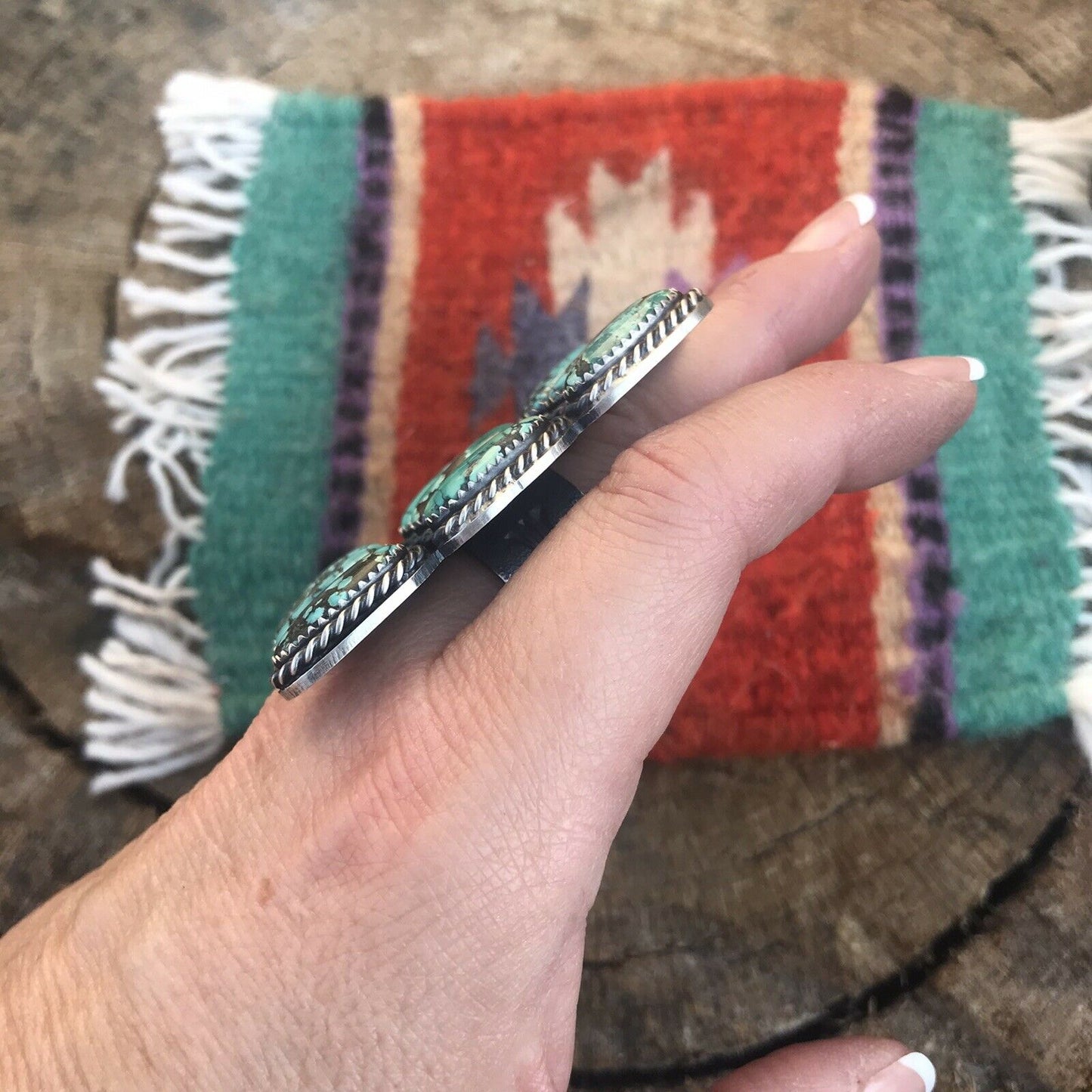 Navajo Tibetan Turquoise Sterling Silver Statement Ring Sz 8.5 Kevin Billah