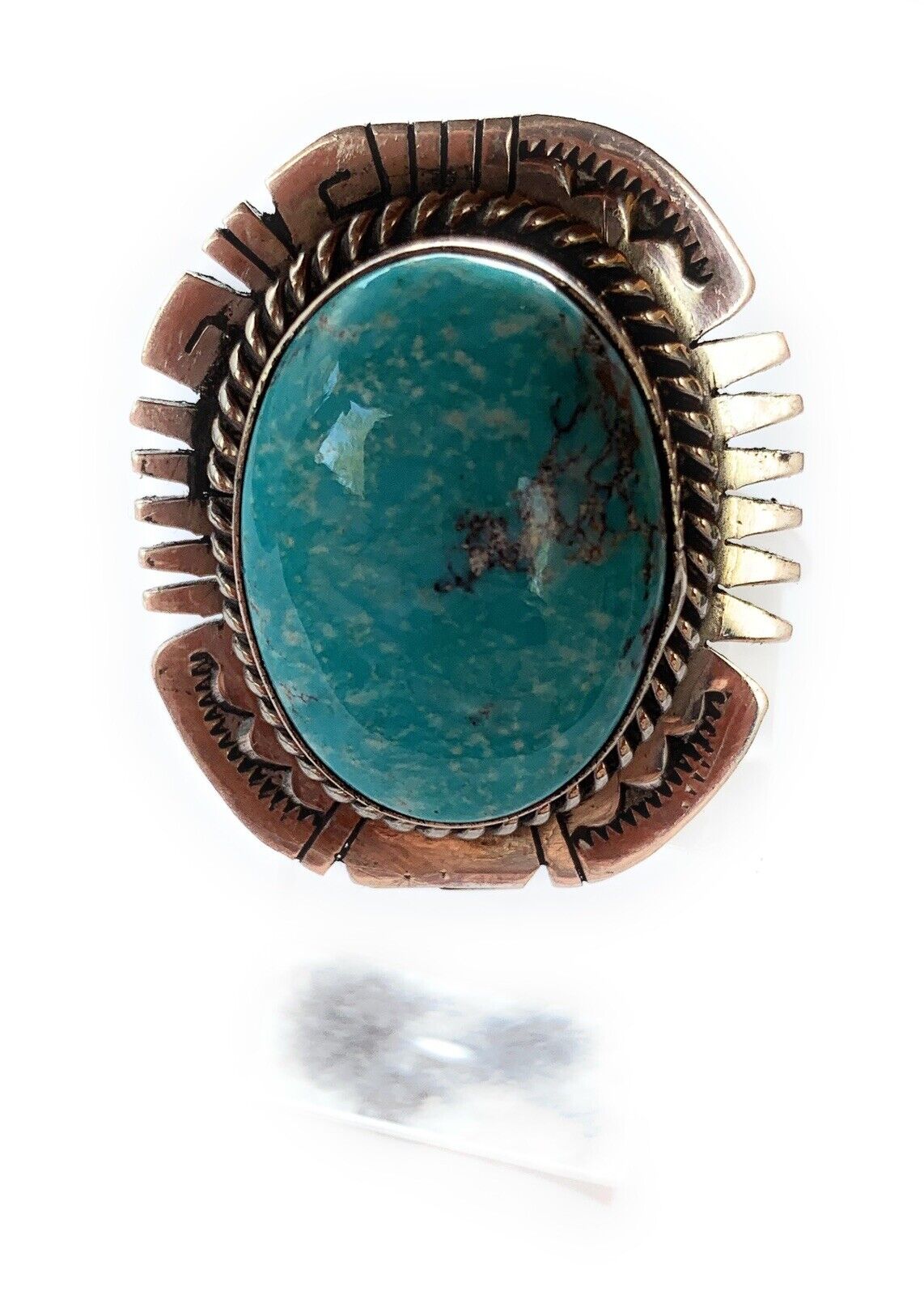 Navajo Kingman Turquoise Stamped Sterling Silver  Signed Statement Ring
