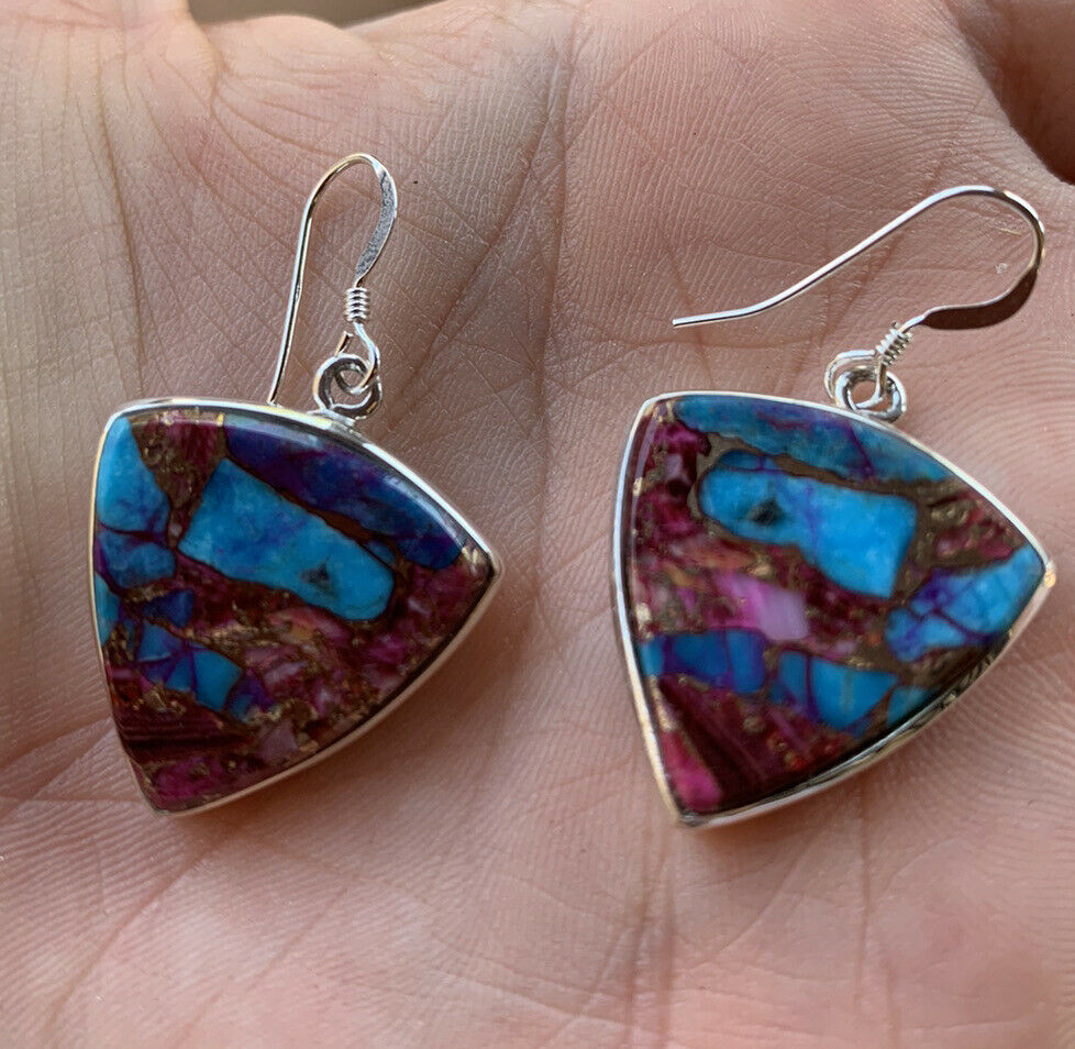 Navajo Pink Dream Mohave & Sterling Silver Slice of Pie Dangle Earrings