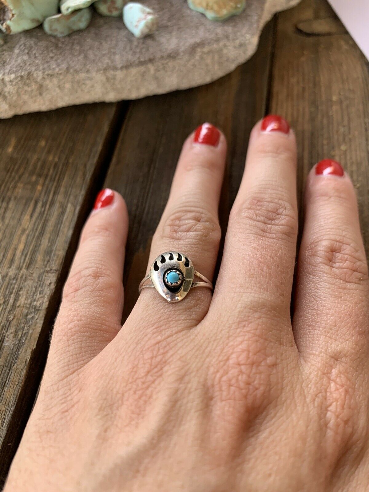 Zuni Sterling Silver Turquoise Bear Paw Ring