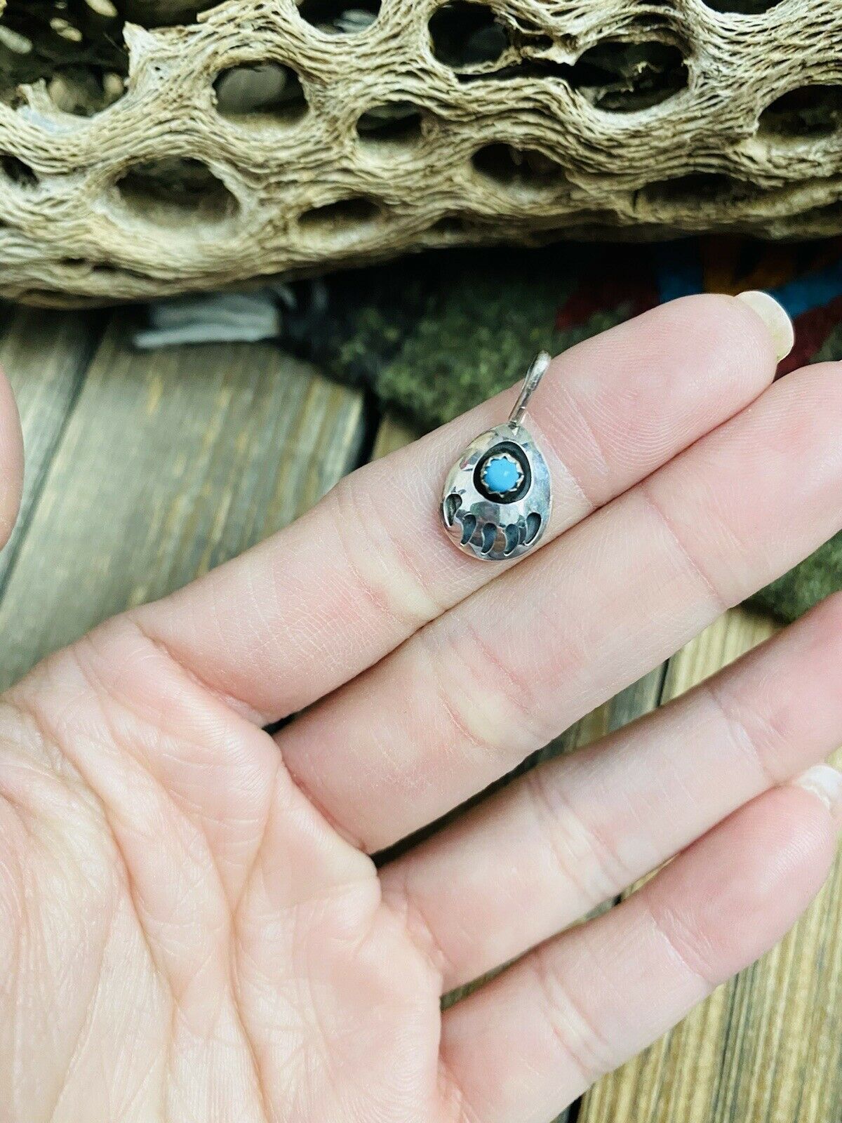 Handcrafted Turquoise & Sterling Silver Bear Paw Pendant