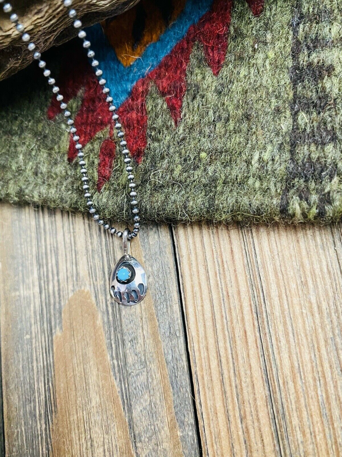 Handcrafted Turquoise & Sterling Silver Bear Paw Pendant