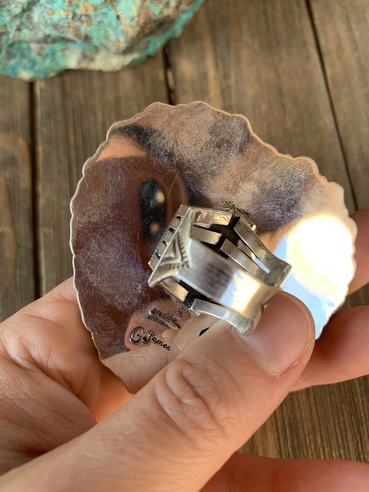 Navajo Sleeping Beauty Turquoise & Bumble Bee Cluster Heart Ring Size 6.25