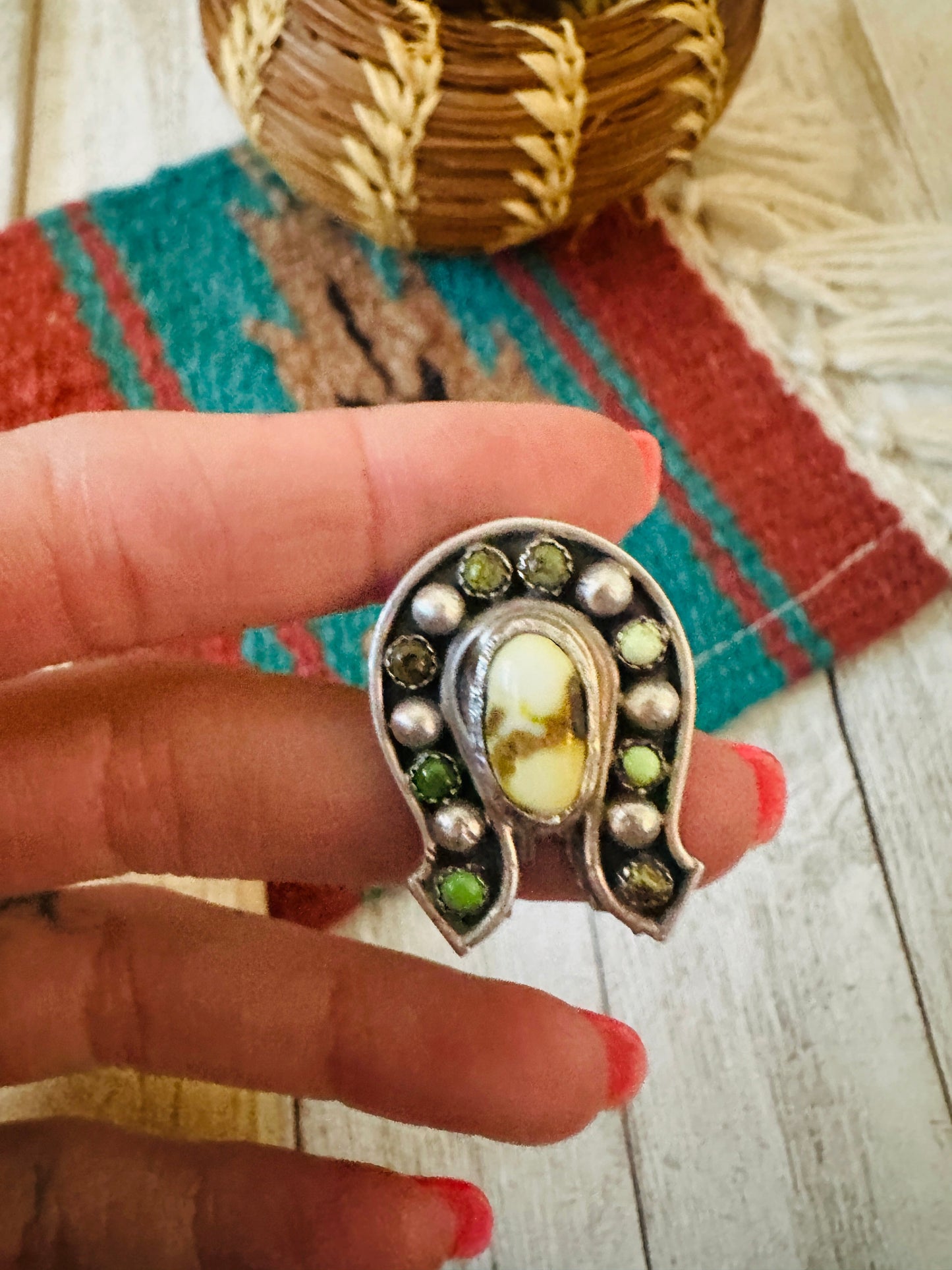 Handcrafted Sterling Silver & Turquoise Adjustable Horseshoe Ring