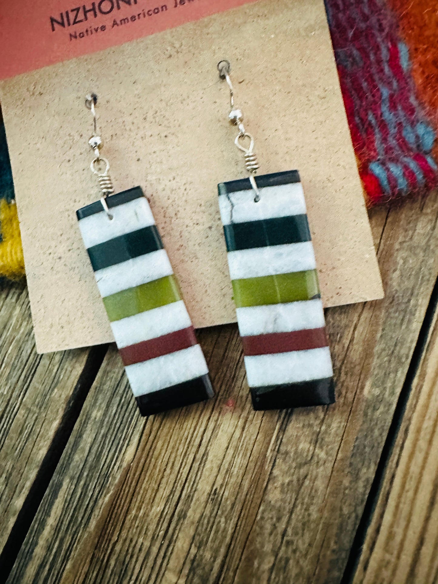 Handcrafted Multi Stone Inlay Slab Dangle Earrings