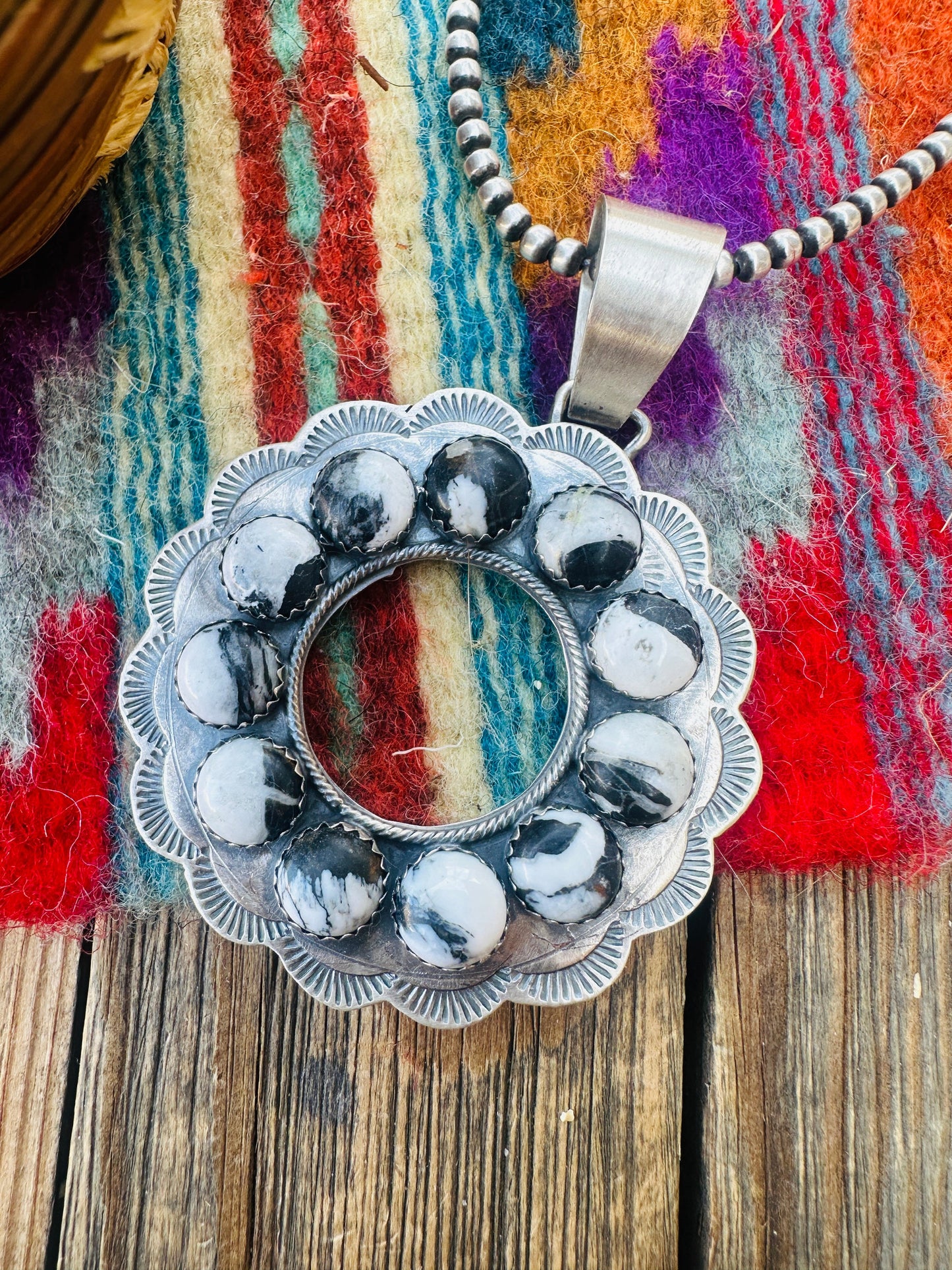 Handcrafted Sterling Silver & White Buffalo Pendant by Bobby Johnson