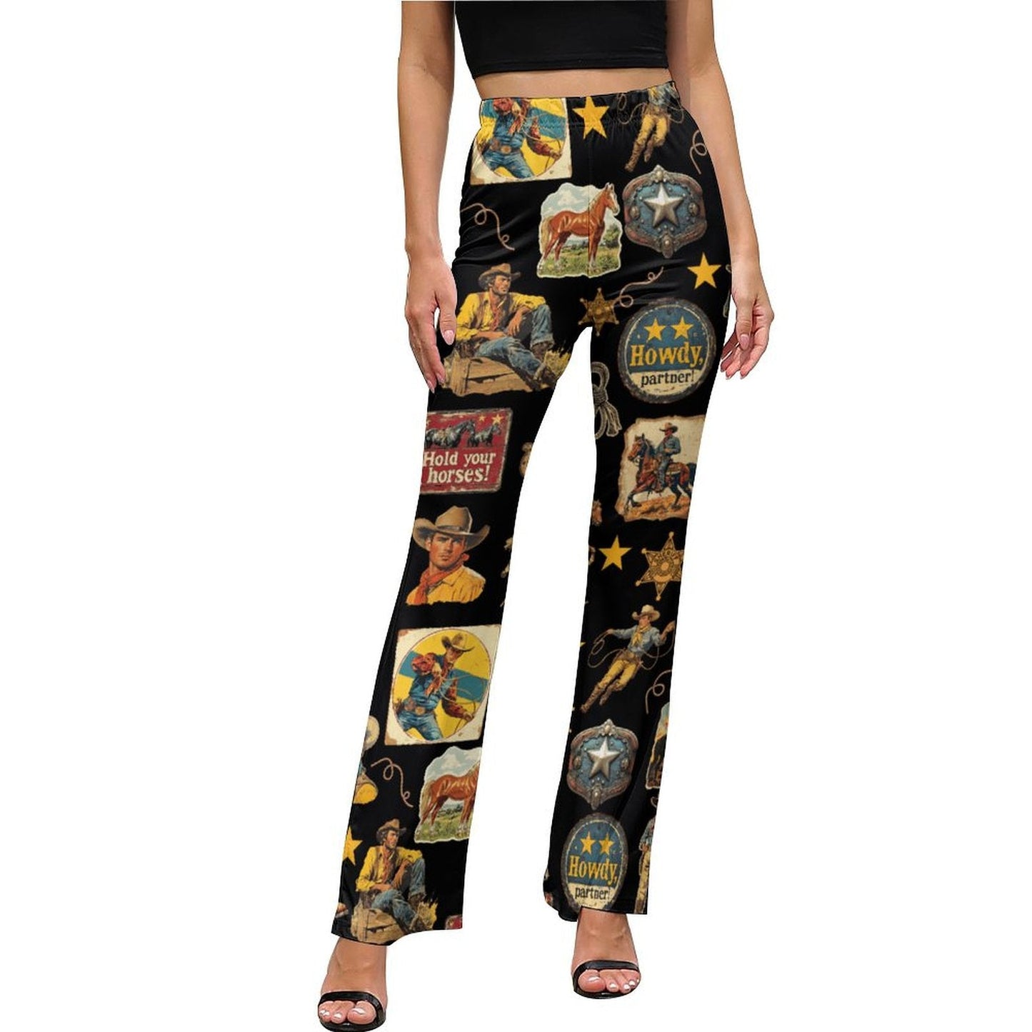 Vintage Cowboy Collage Western Flare Pants