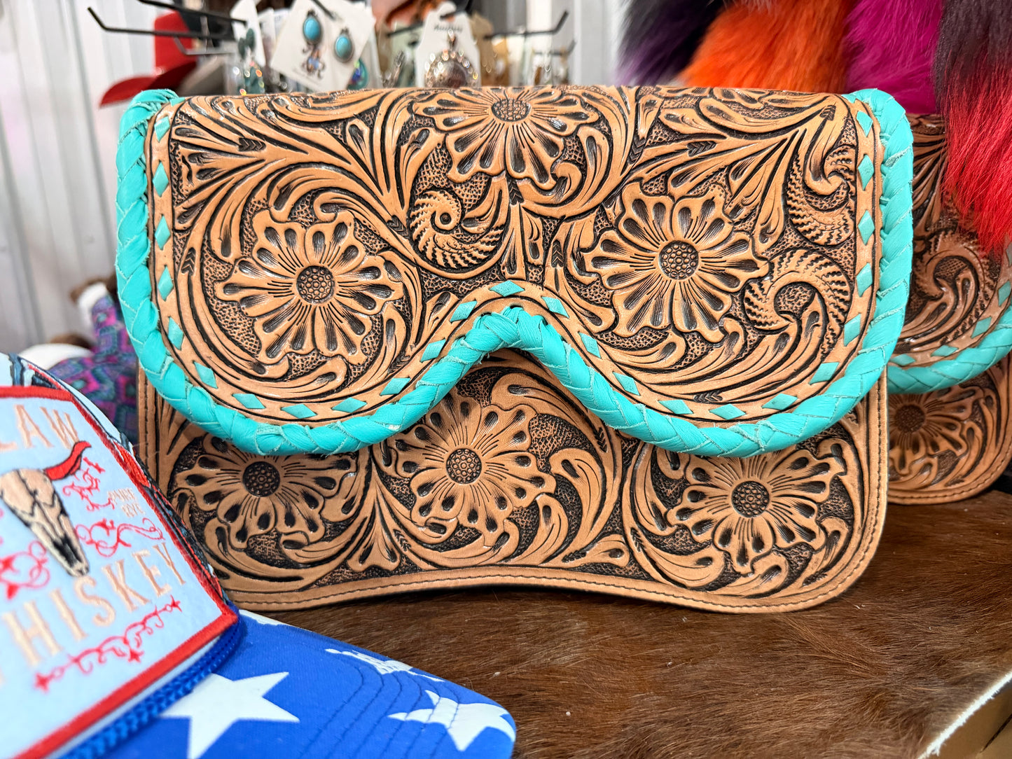 TOOLED LEATHER CROSSBODY BAG