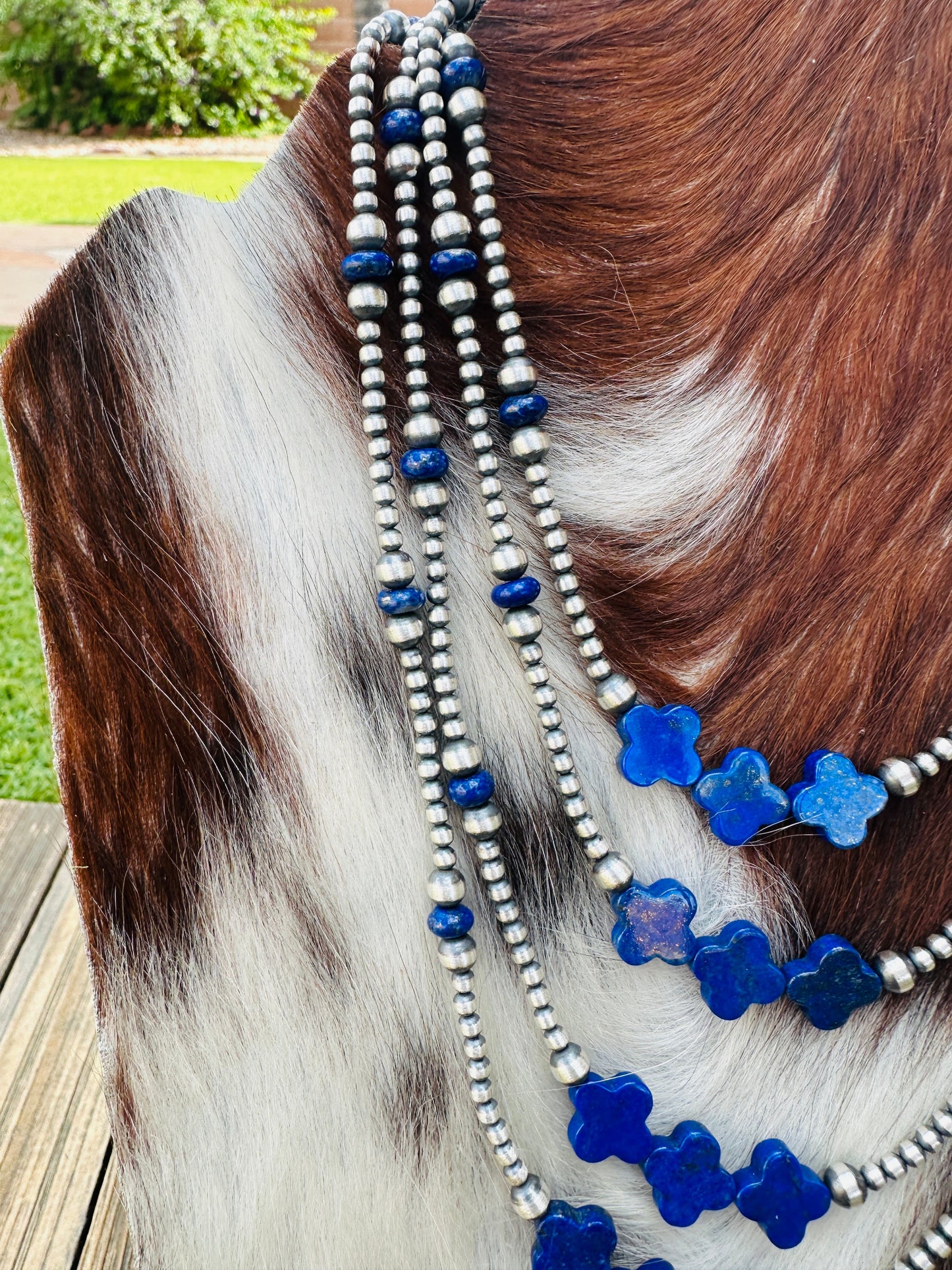 Handcrafted Lapis & Sterling Silver Pearl Cross Beaded Necklace