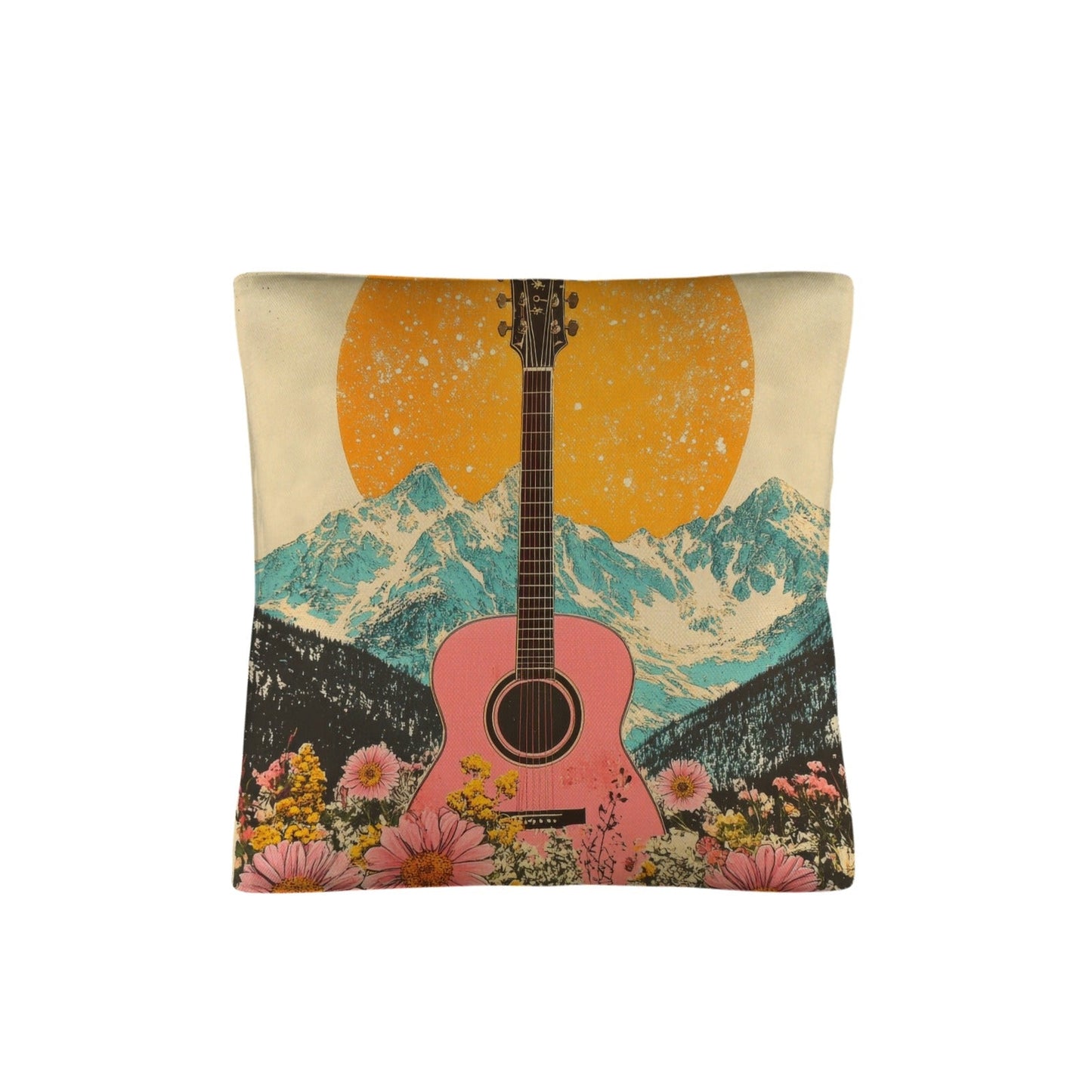 Baha Ranch Retro Pop Western Pink Guitar Pillow Case Made in America