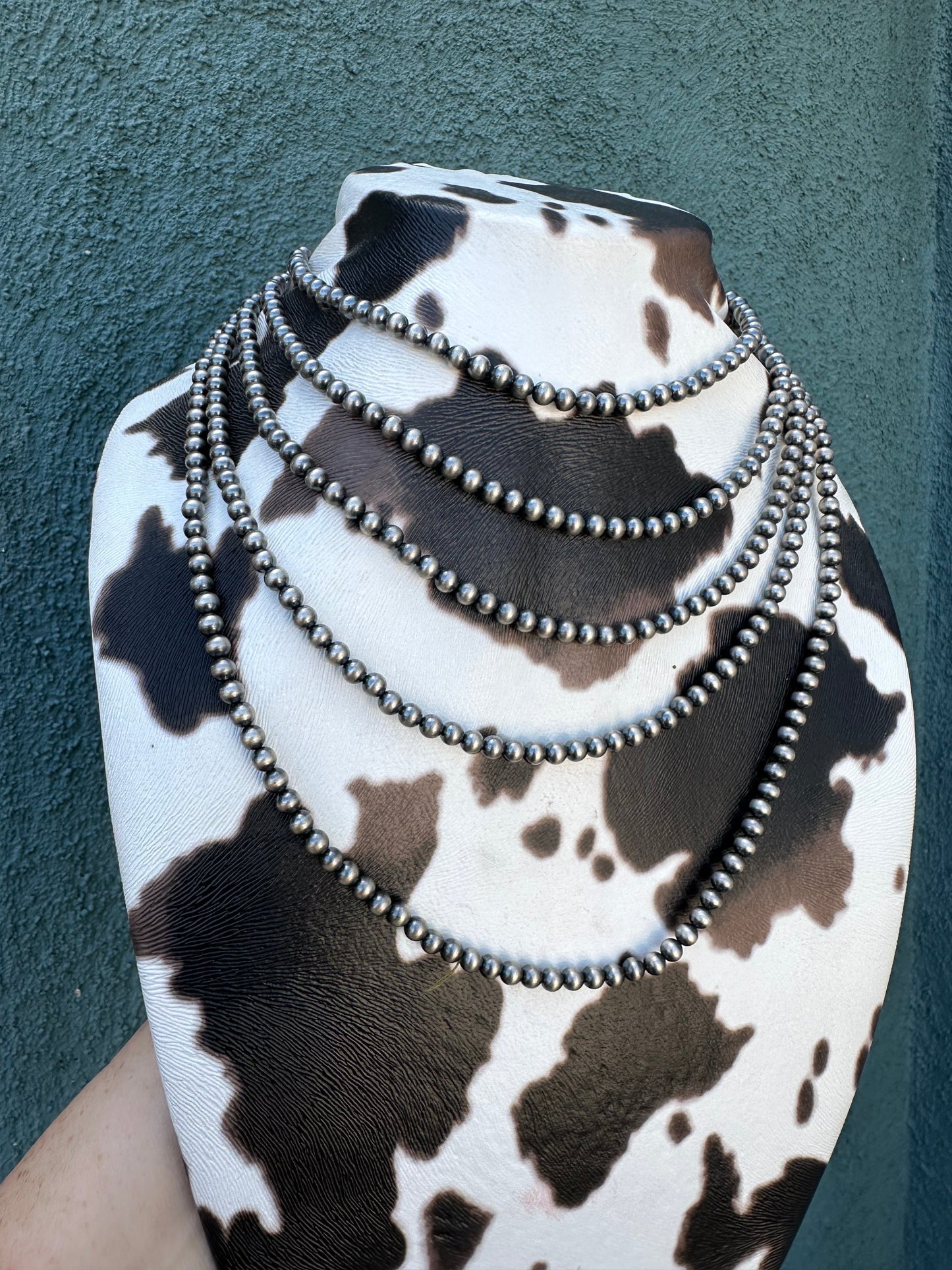 Handmade 5mm Sterling Silver Pearl Style Beaded Necklace w/ 2 inch extender