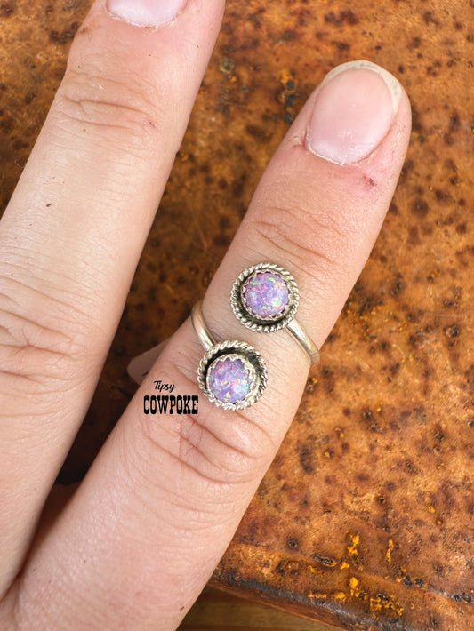 Double Daisy Pink Opal Adjustable Ring