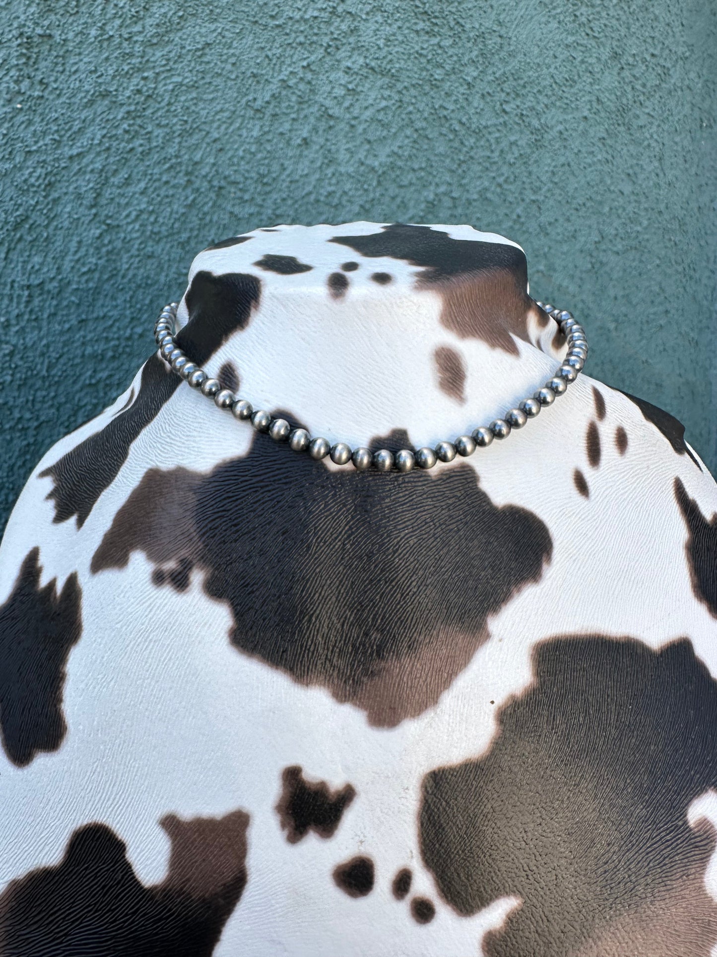 6mm Sterling Silver Handmade Pearl Style Beaded Necklace w/ 2 inch extender