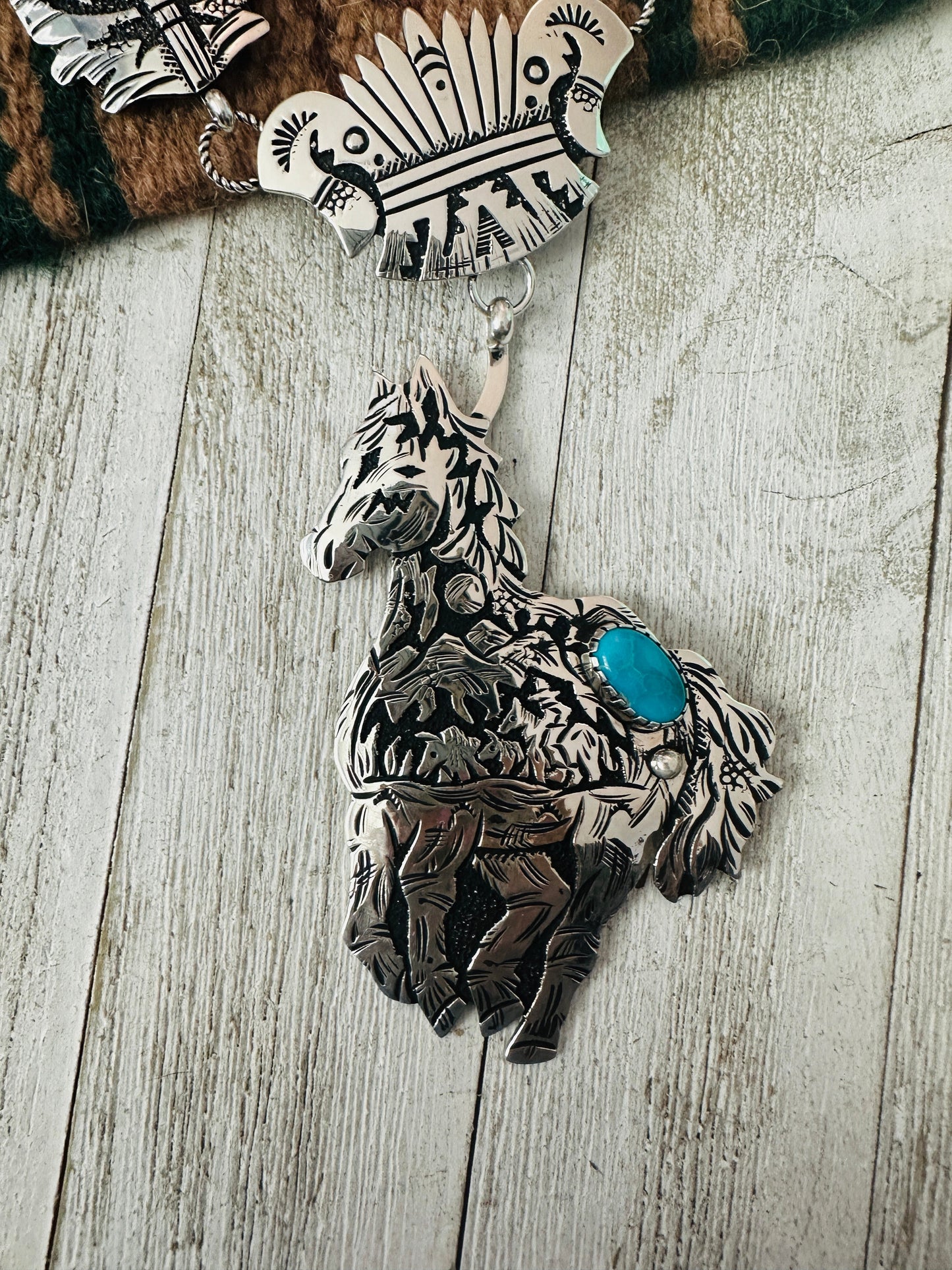 Handcrafted Sterling Silver & Turquoise Horse Necklace by Richard Singer