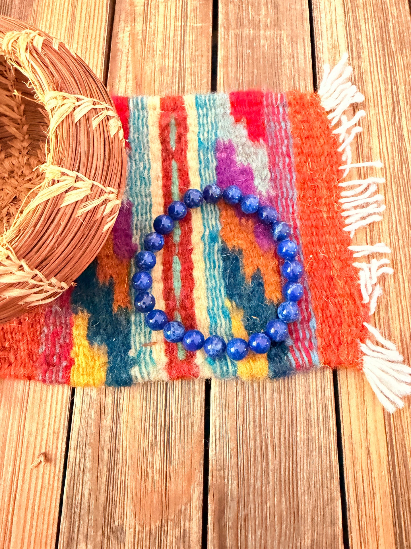 Handcrafted Lapis Beaded Stretch Bracelet