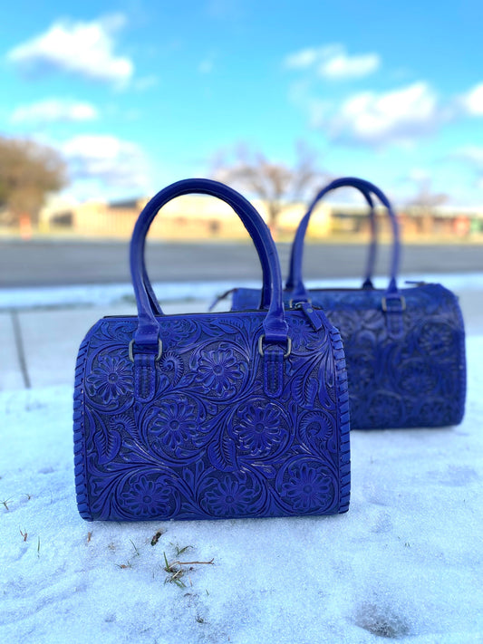 Medium Purple Floral Tooled Leather Speedy Duffle Bag