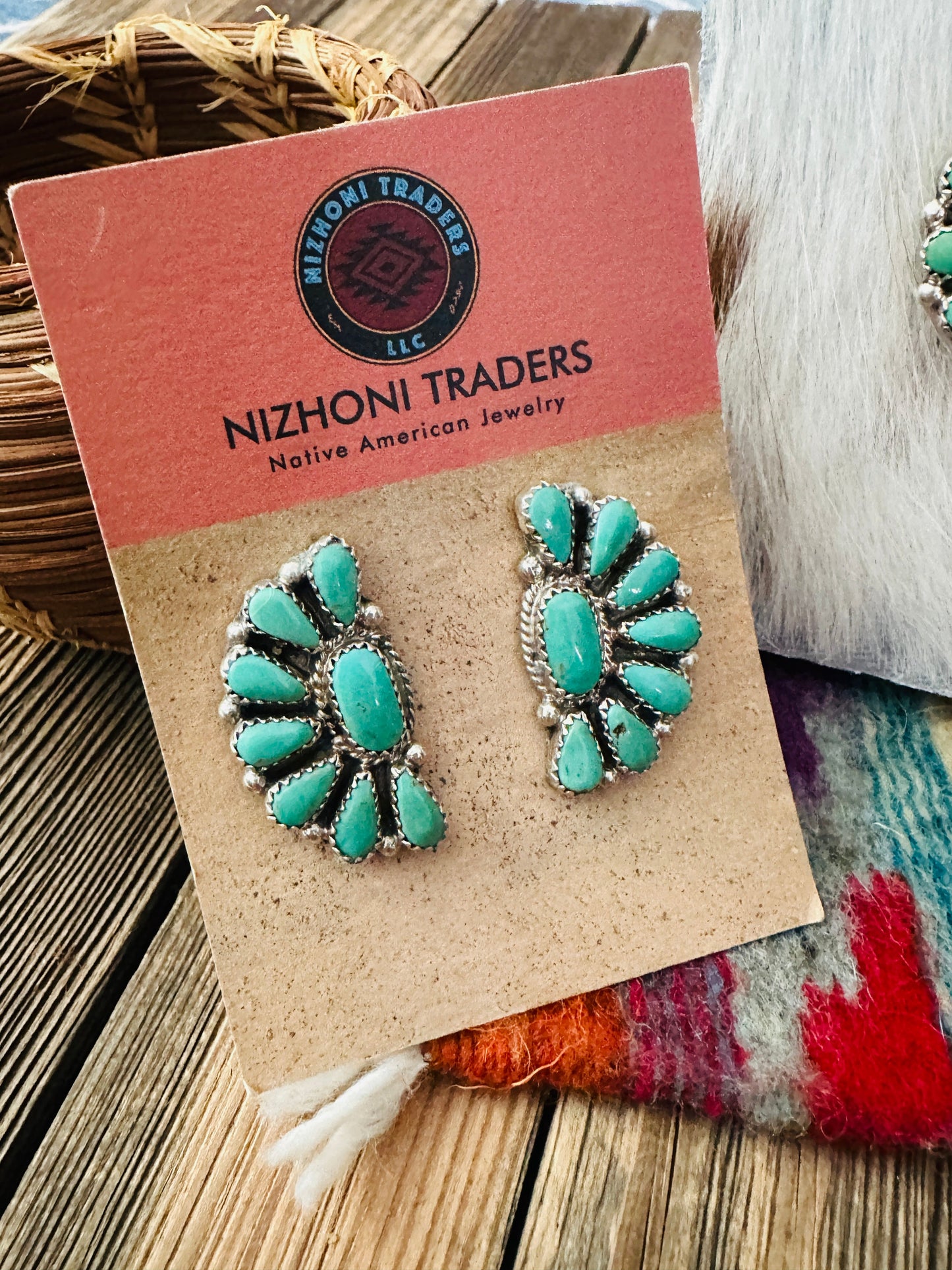Handcrafted Turquoise & Sterling Silver Cluster Necklace and Earring Set