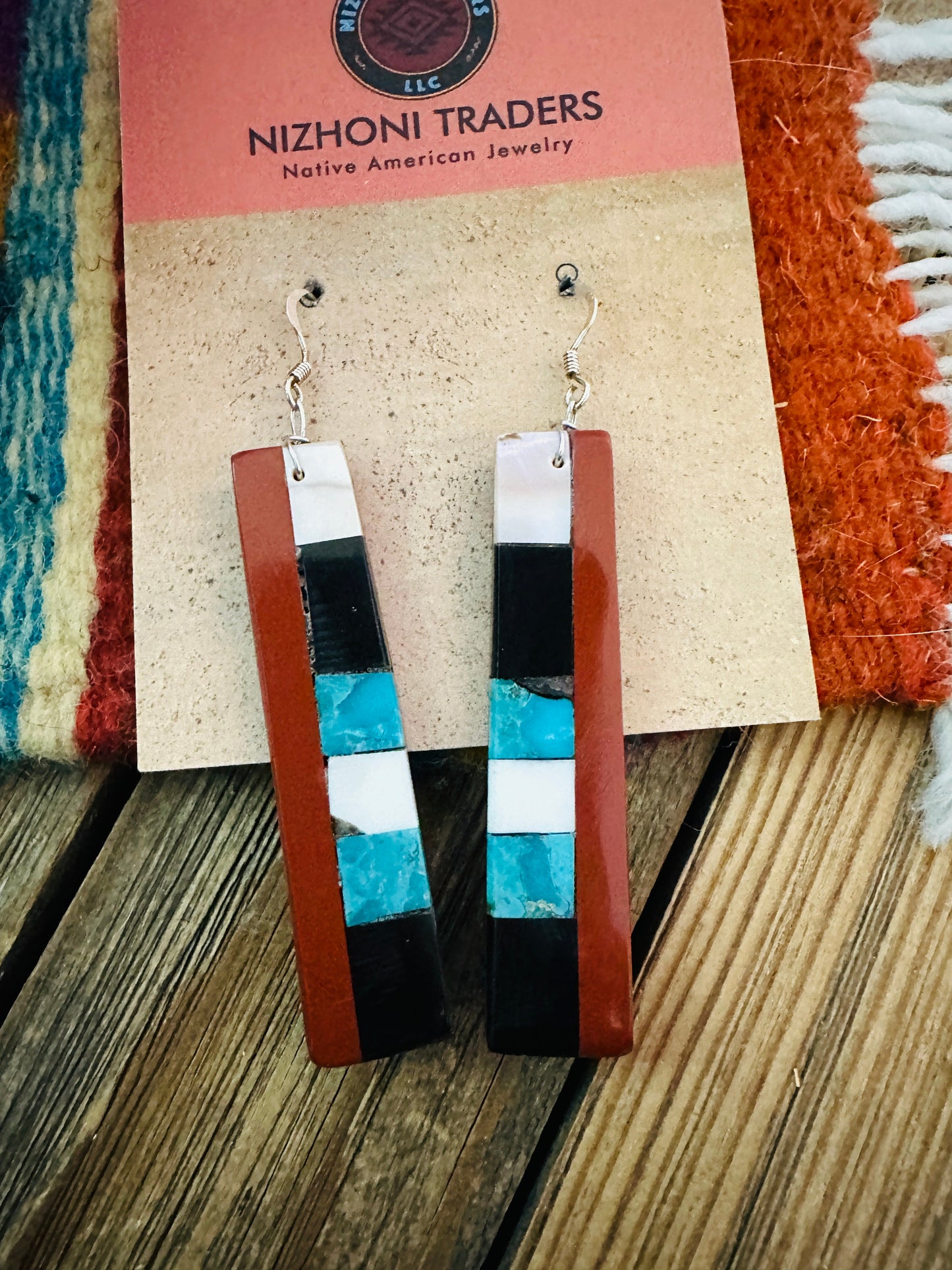 Handcrafted Multi Stone Inlay Slab Dangle Earrings