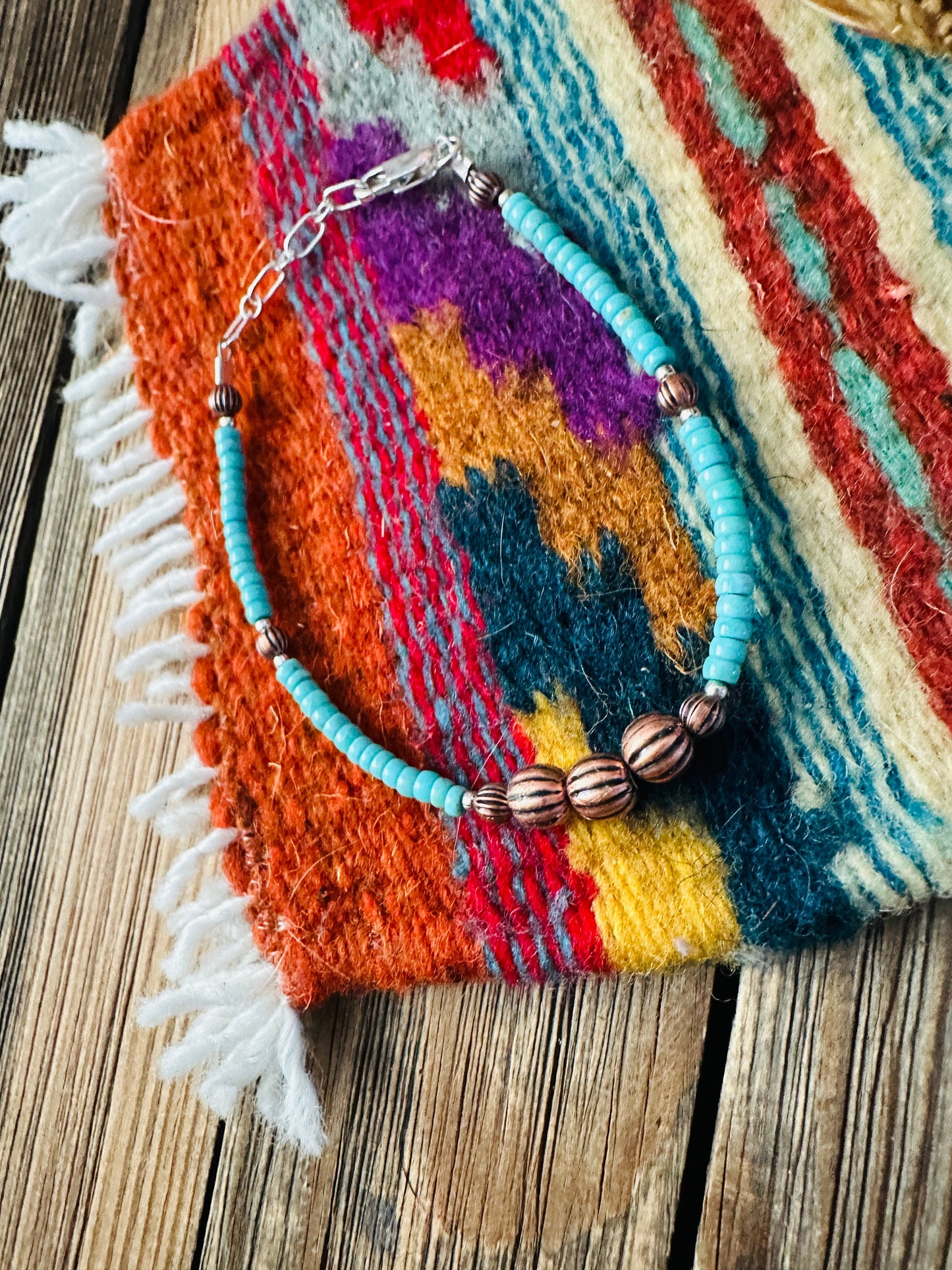 Handcrafted Turquoise & Copper Beaded Bracelet