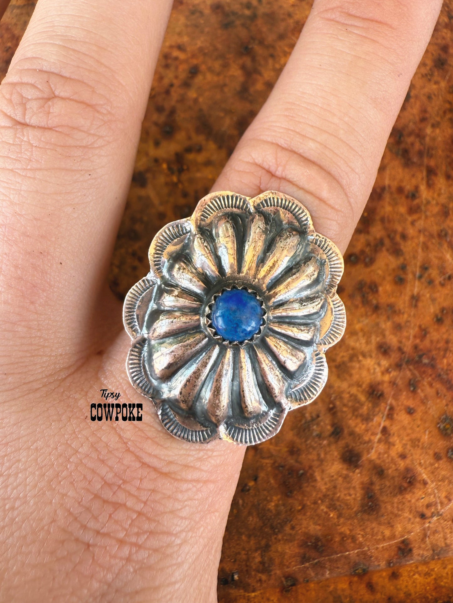 Blue Lapis Concho Adjustable Ring