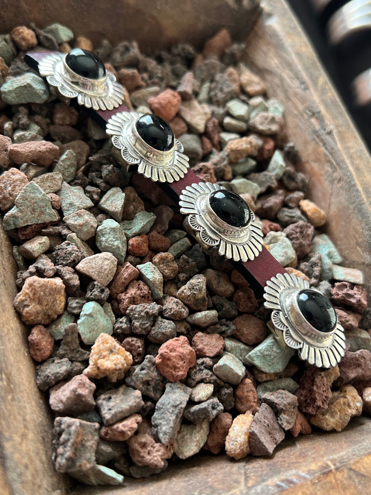 Sterling Silver and Oval Onyx Concho Slide