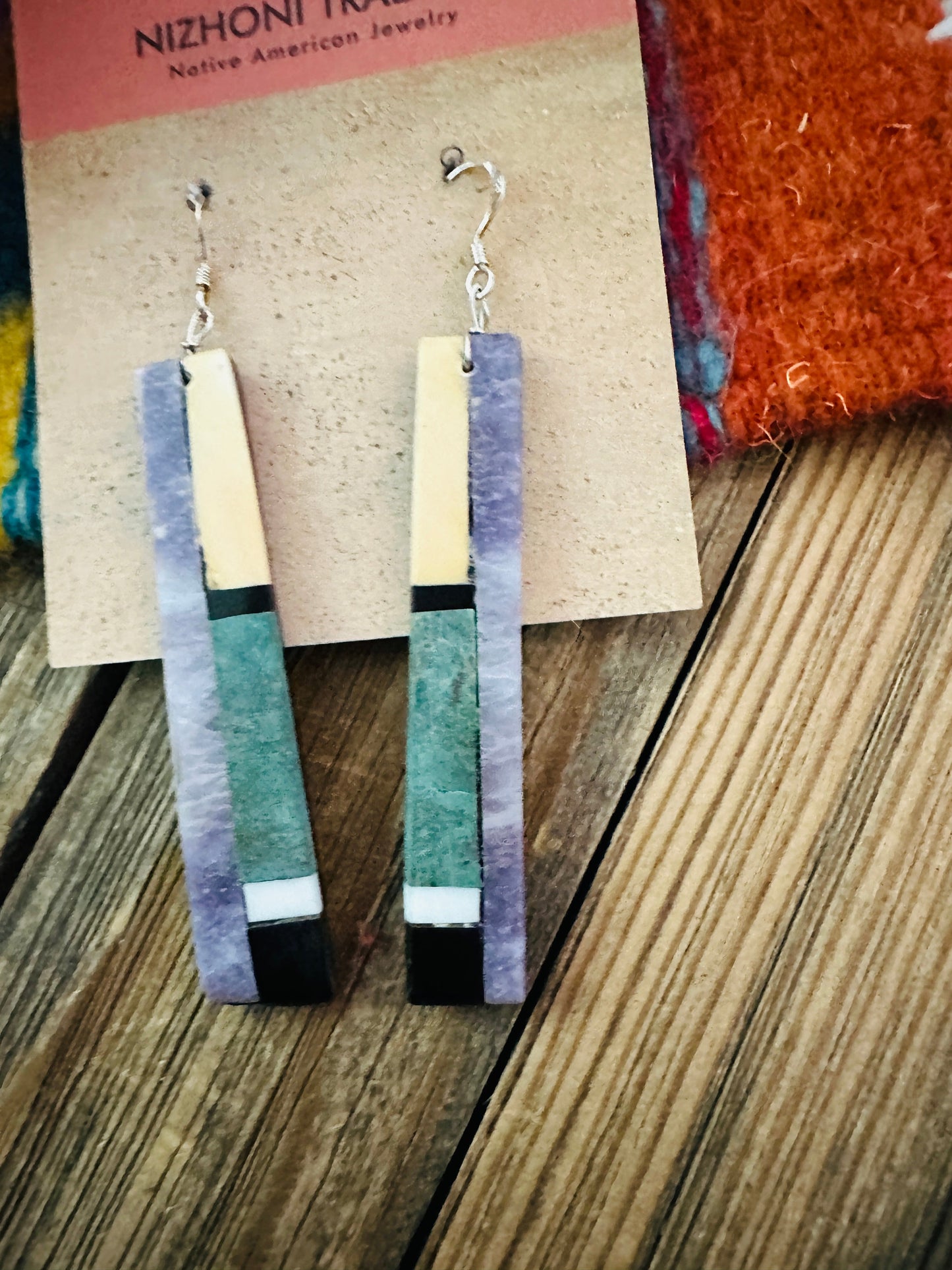 Handcrafted Multi Stone Inlay Slab Dangle Earrings